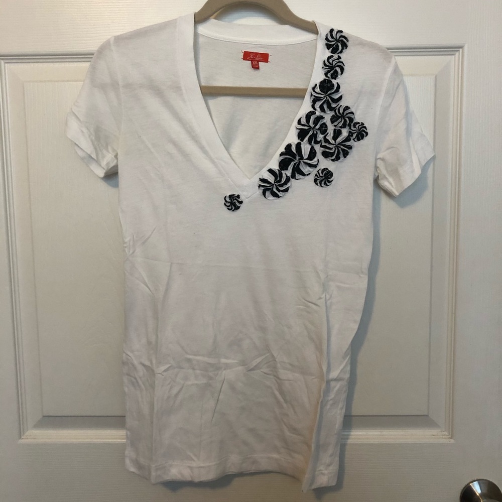 Madewell White V-Neck Tee with Black Detailing